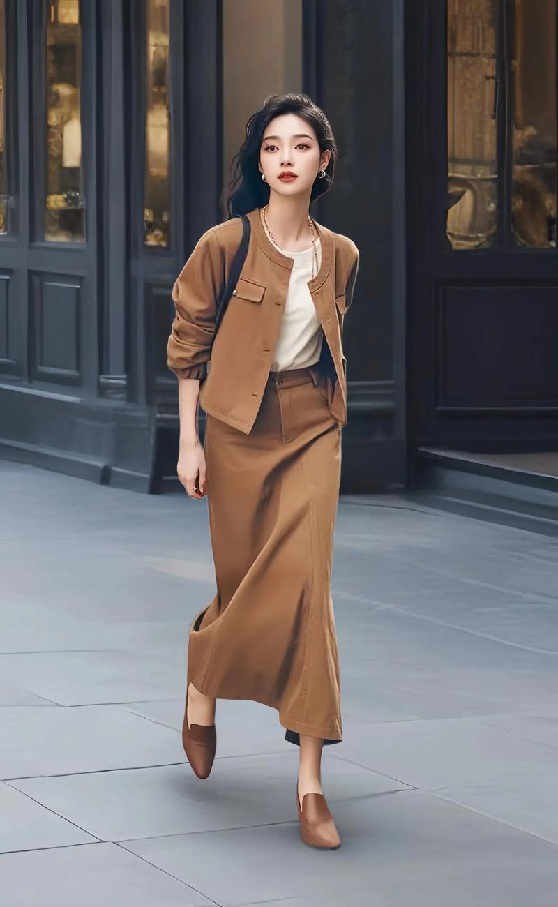 咖色的半身长裙怎么搭配衣服