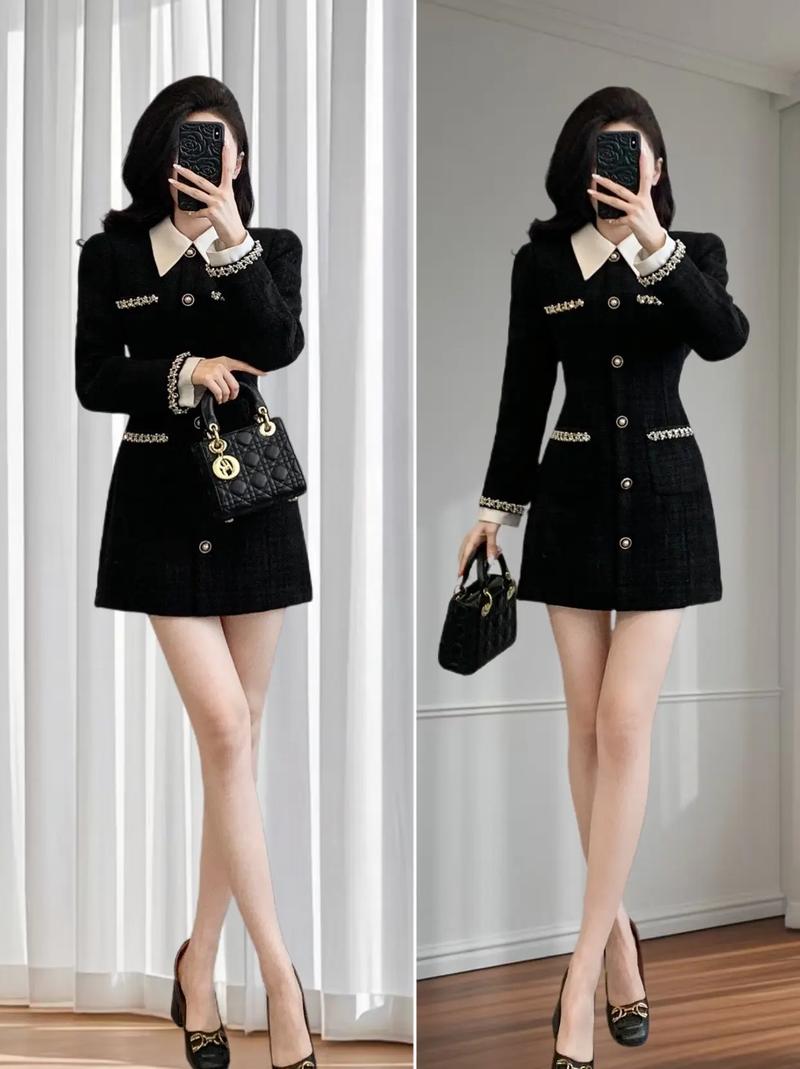 黑色毛呢A字连衣裙怎么搭配