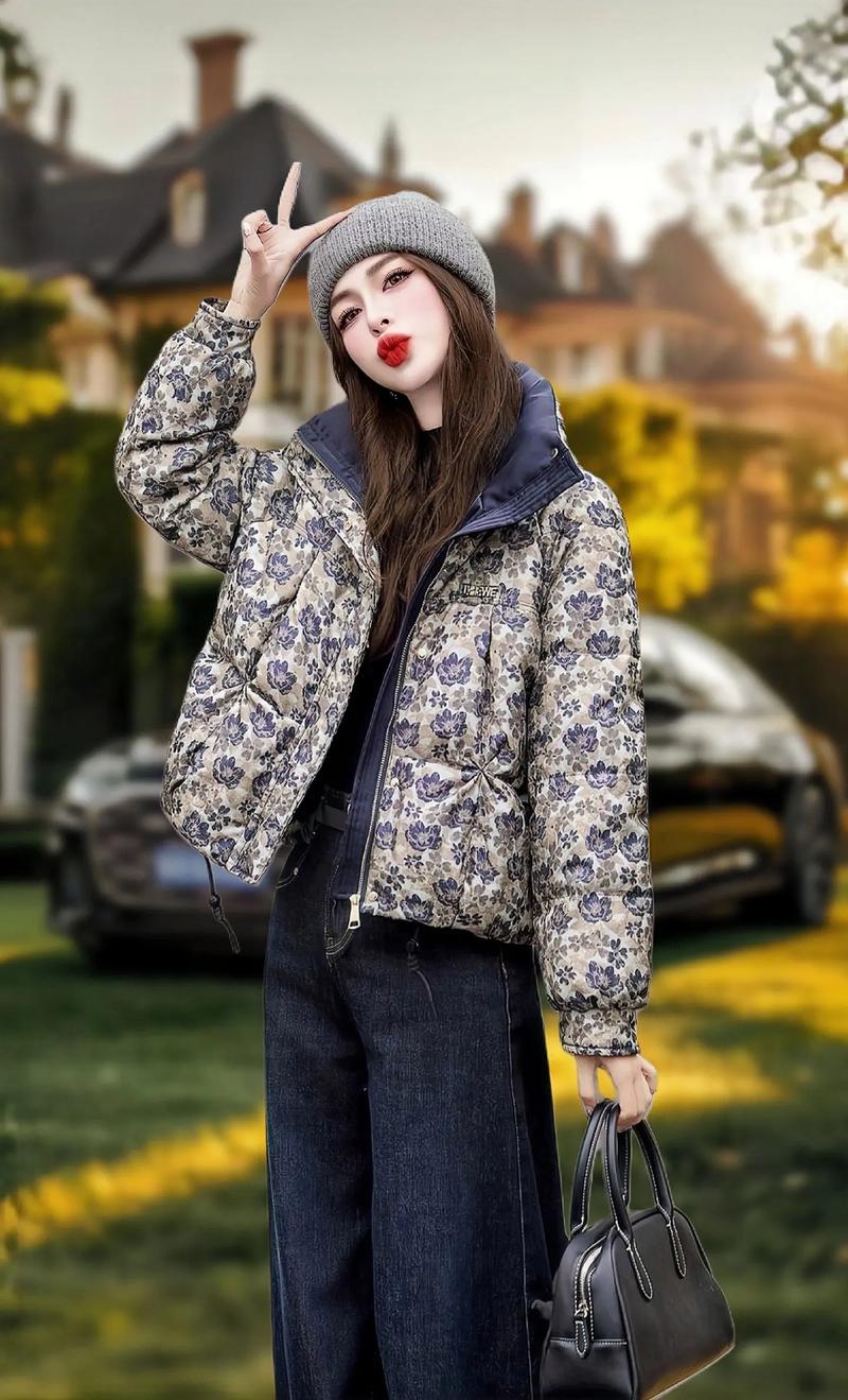 复古印花羽绒裤怎么搭配衣服