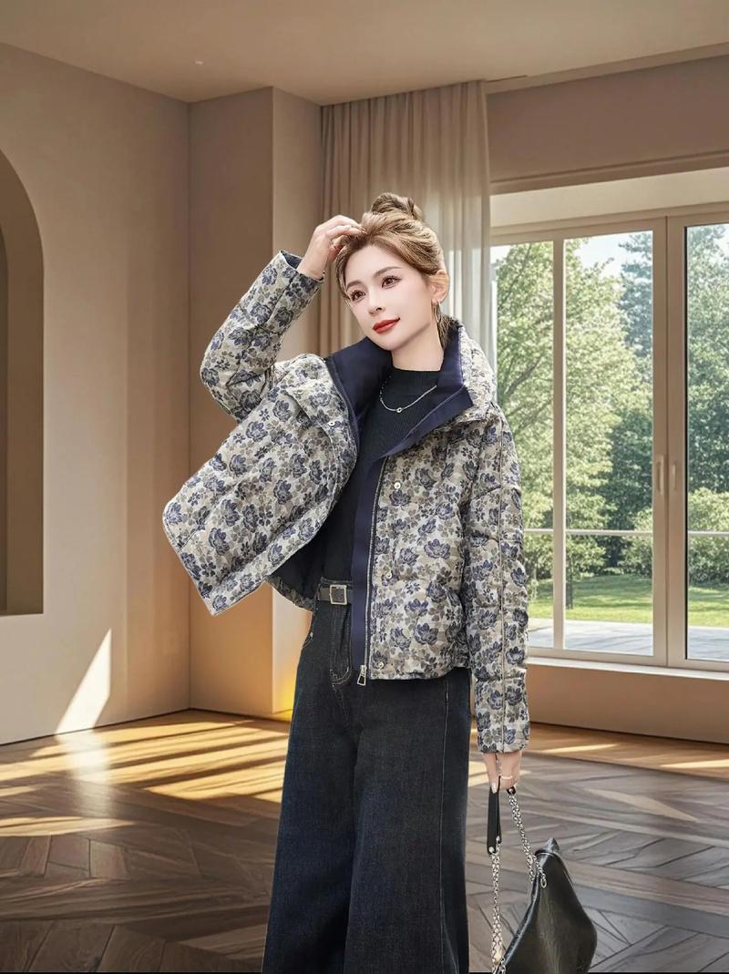 复古印花羽绒裤怎么搭配衣服