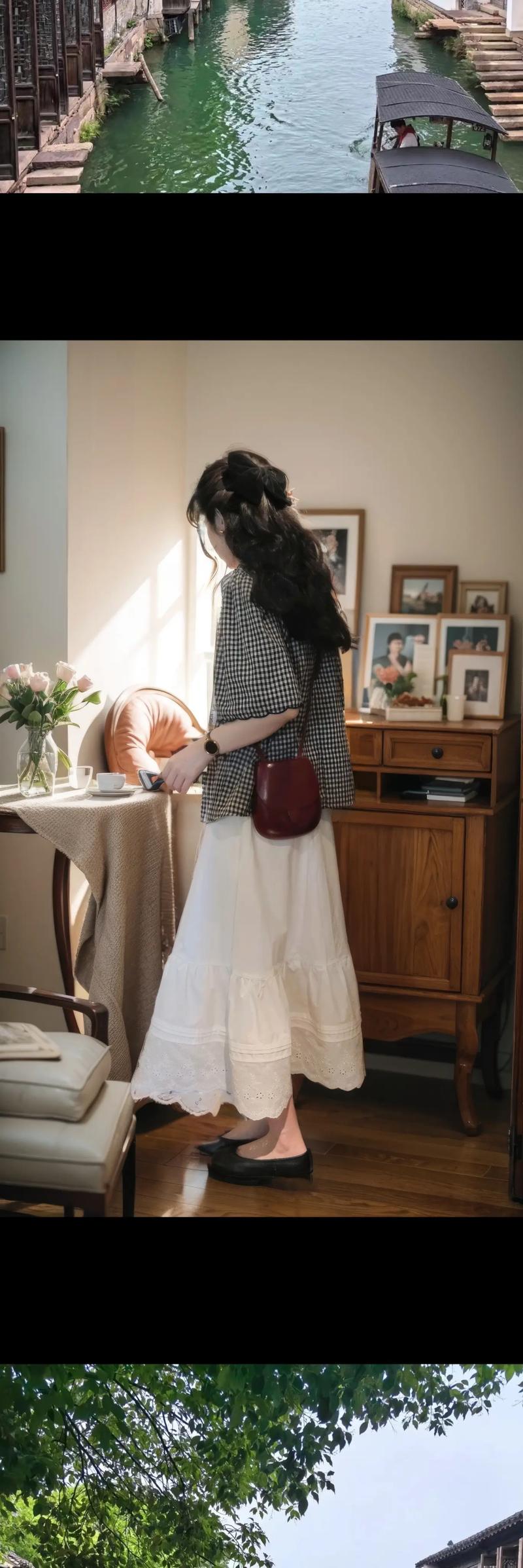 白色格子裙怎么搭配上衣图片