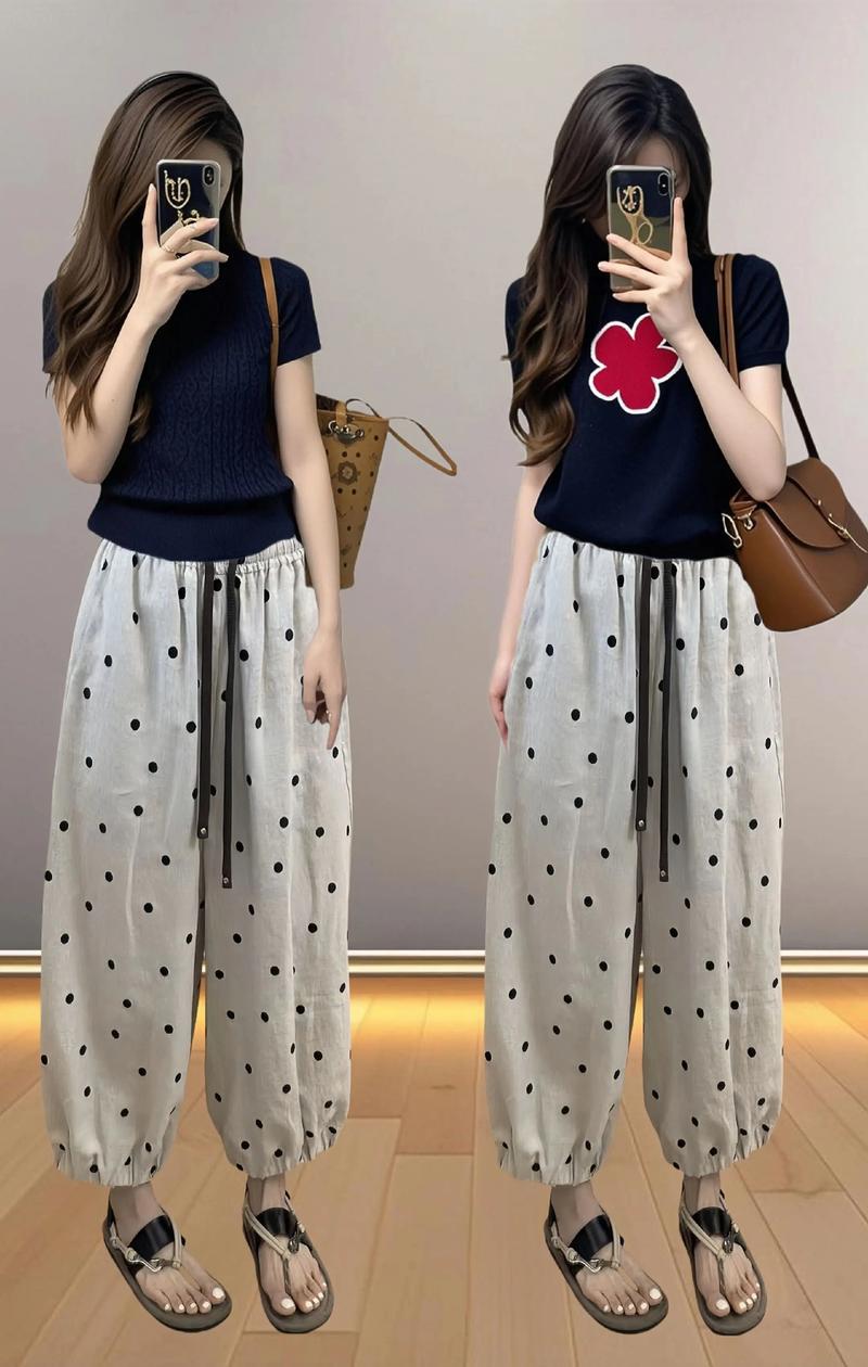 阔腿裤黑白点点怎么搭配上衣