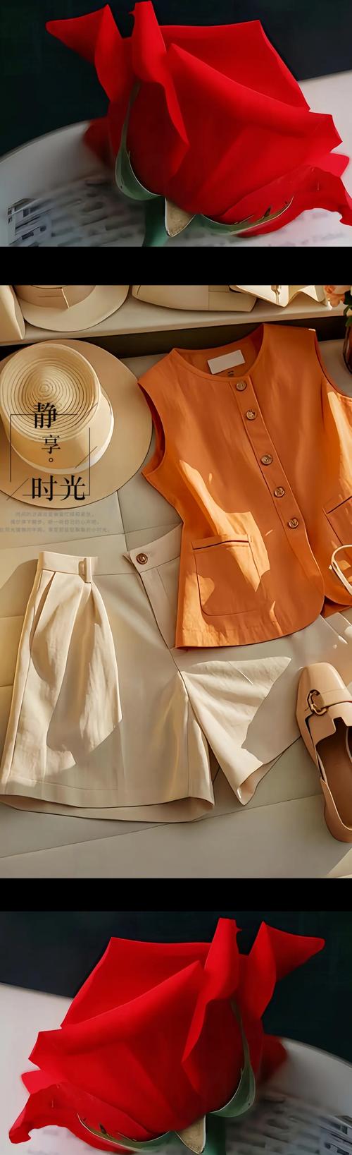 中长款暗橘色皮草马甲怎么搭配