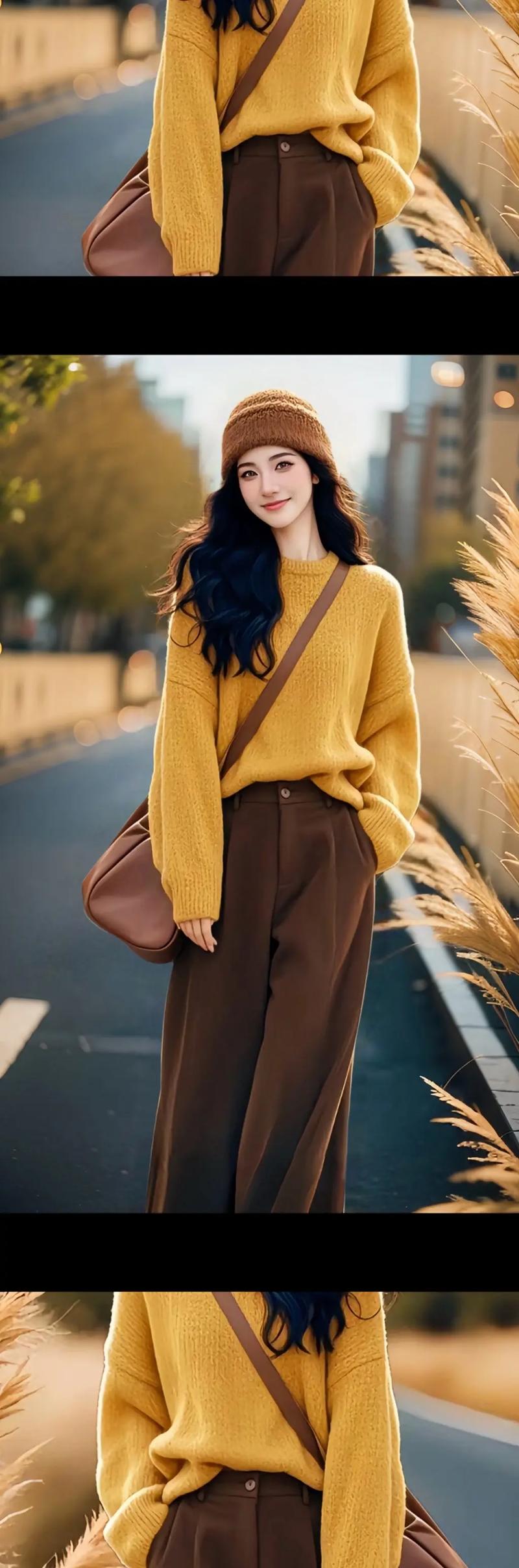 土黄毛衣怎么搭配图片