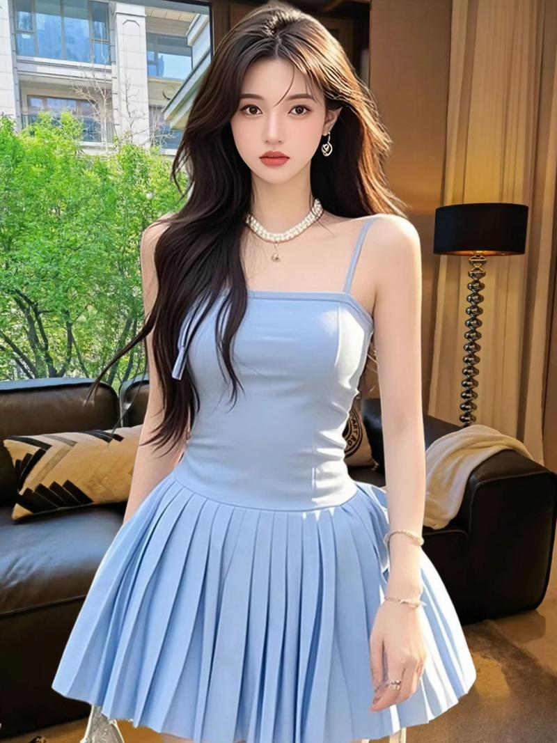 蓝色抹胸长裙怎么搭配