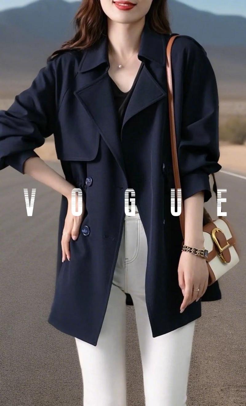 女士藏青色薄款风衣怎么搭配图片