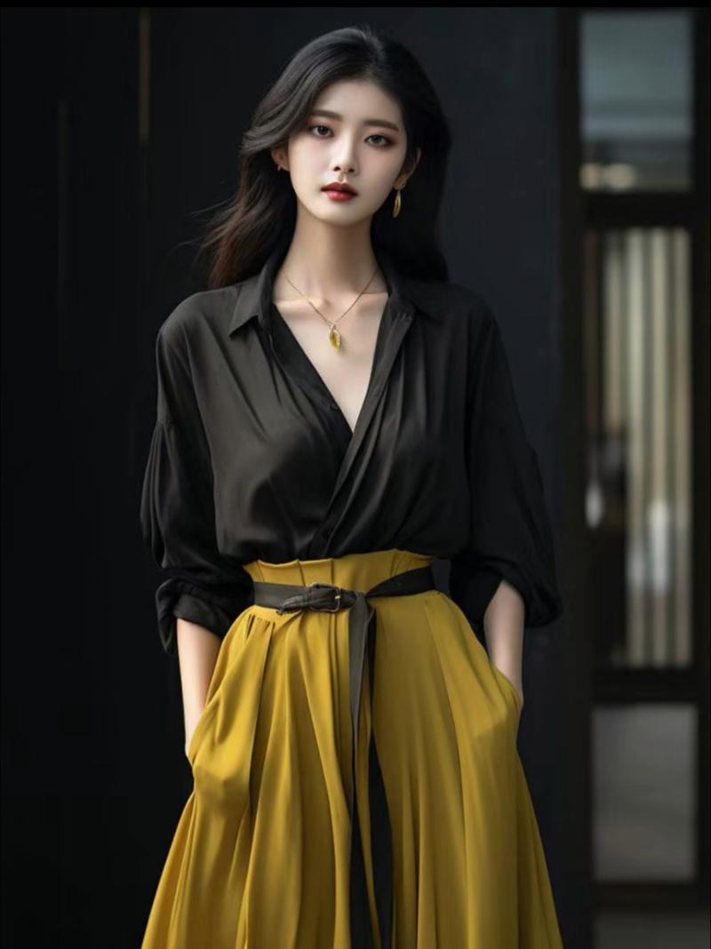 女黑色衬衫怎么搭配图片