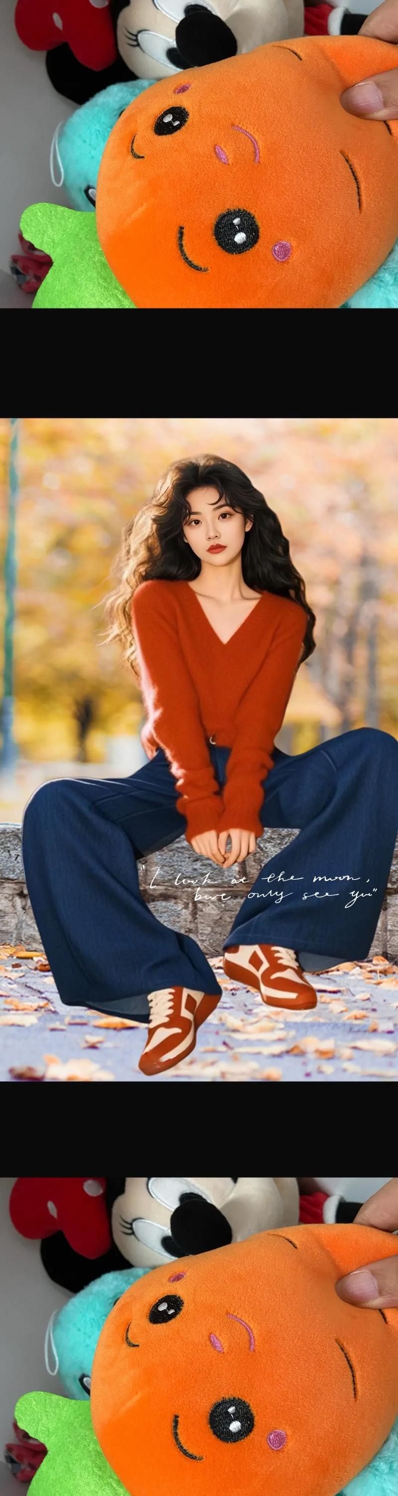 橘色针织上衣怎么搭配