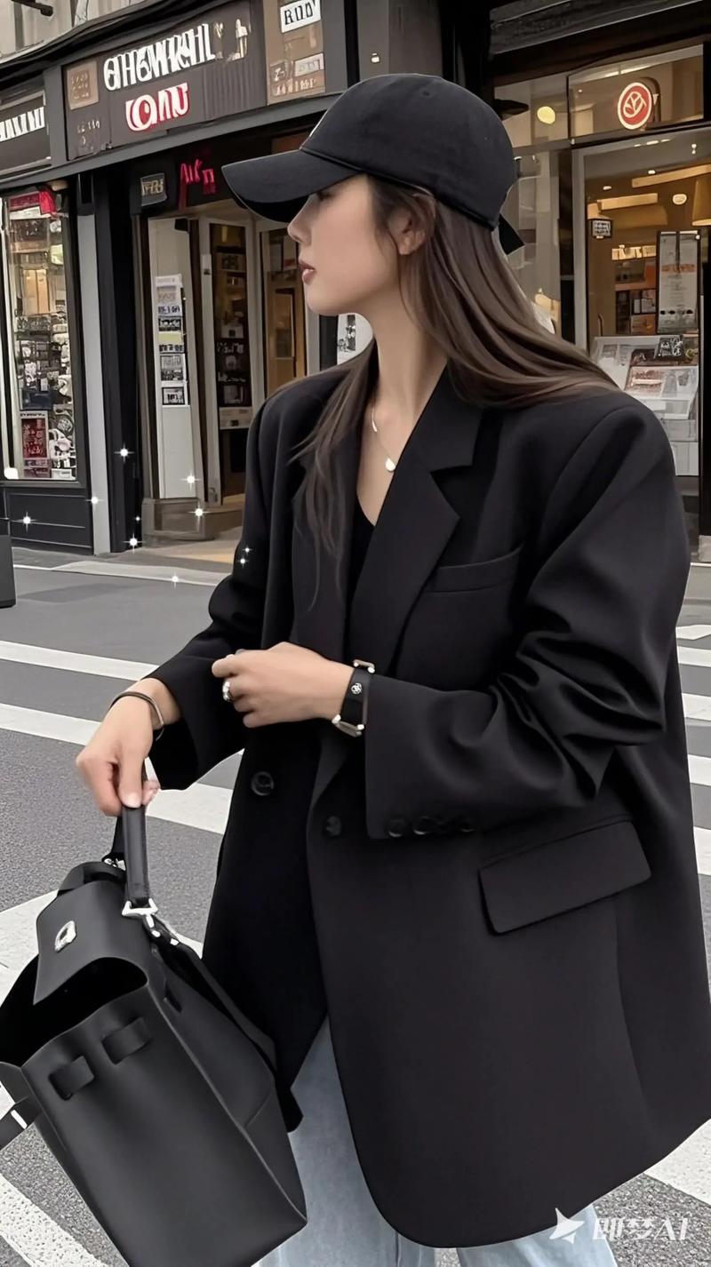 修身黑色西装外套怎么搭配女