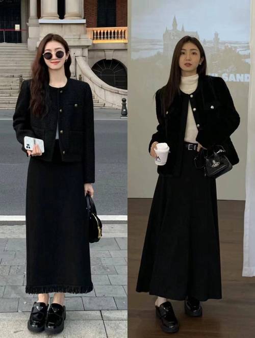 半身黑色长裙怎么搭配上衣图片