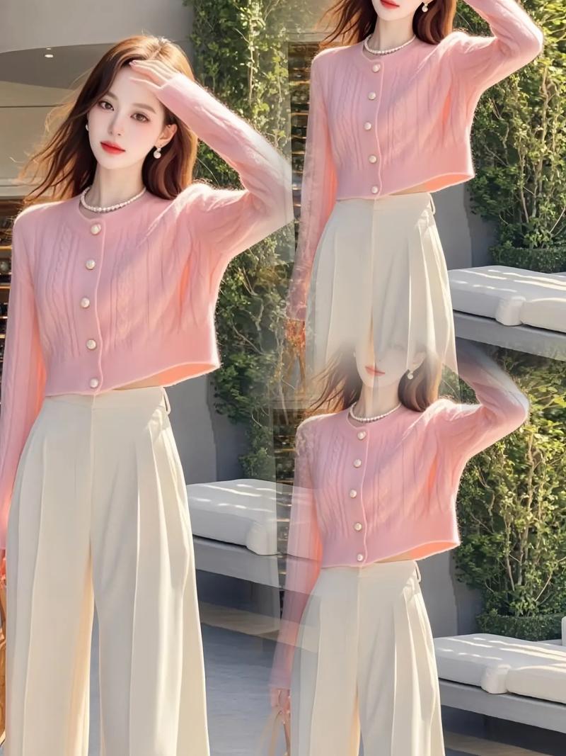 粉色阔型毛衣怎么搭配图片