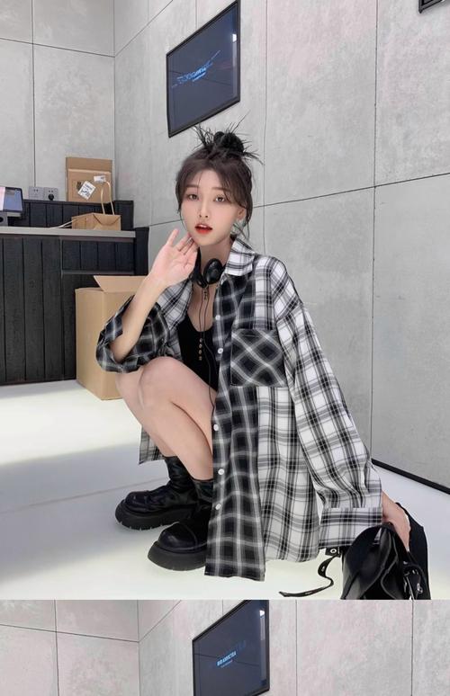 黑白格子衬衫女外套怎么搭配图片