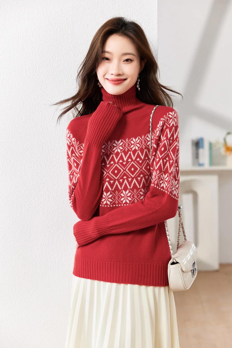 红色韩版毛衣怎么搭配图片