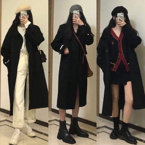 黑色中长外套里面怎么搭配