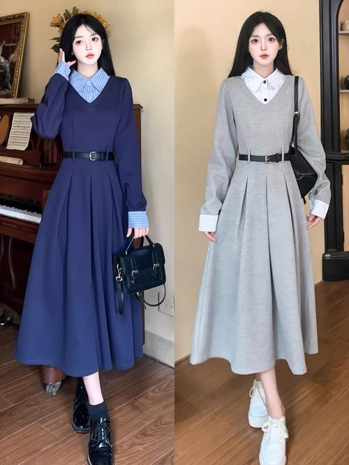 蓝色棉裙怎么搭配图片