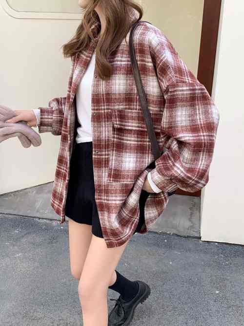 毛呢格子衬衣外套怎么搭配什么裤子