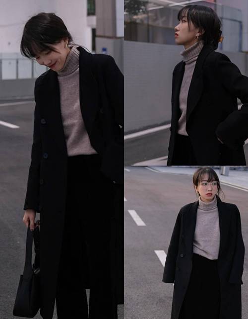 黑色中长款毛衣下身怎么搭配衣服好看