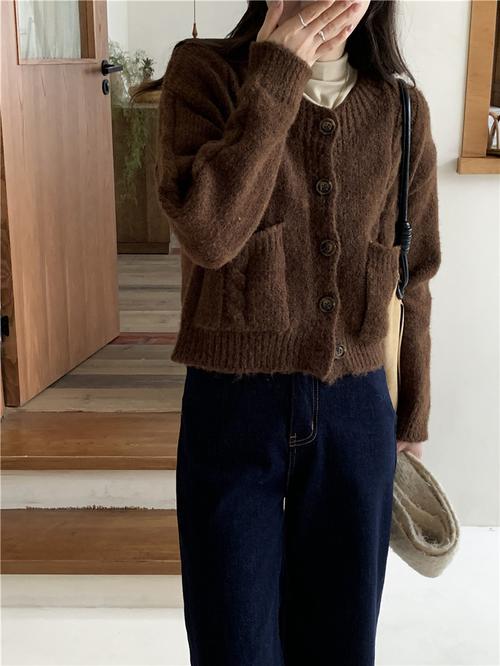 韩版粗毛线女外套怎么搭配图片