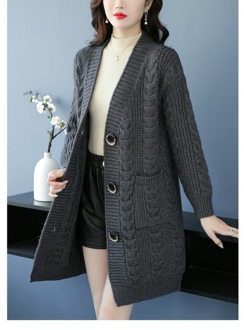 韩版粗毛线女外套怎么搭配图片