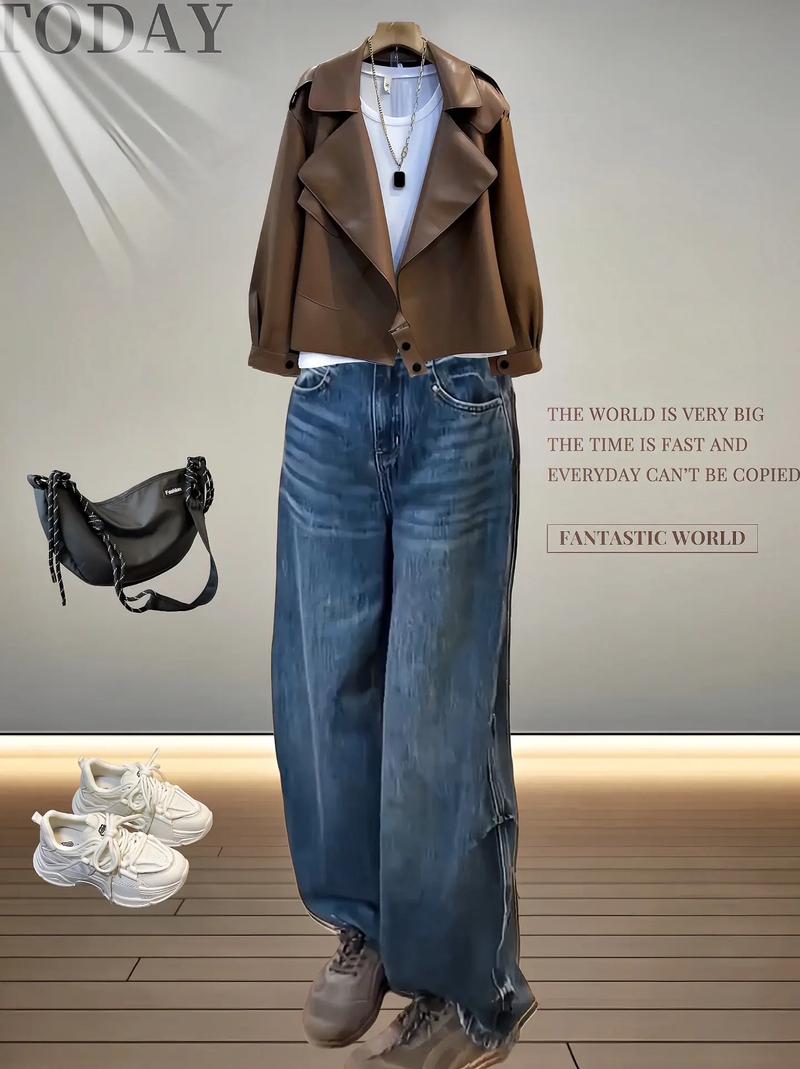 牛仔阔腿裤配什么外套