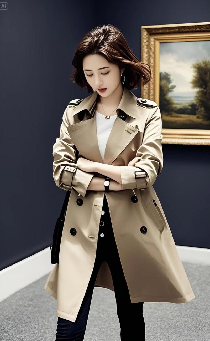 卡其色中长款风衣怎么搭配好看图片