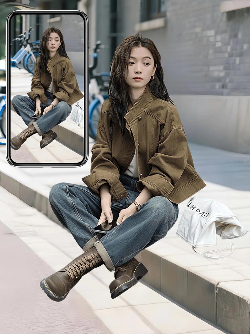 宽松牛仔短外套怎么搭配图片