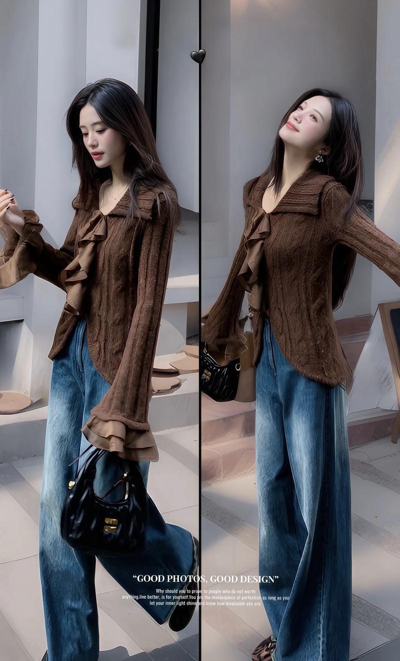 咖啡色外套毛衣里面怎么搭配图片