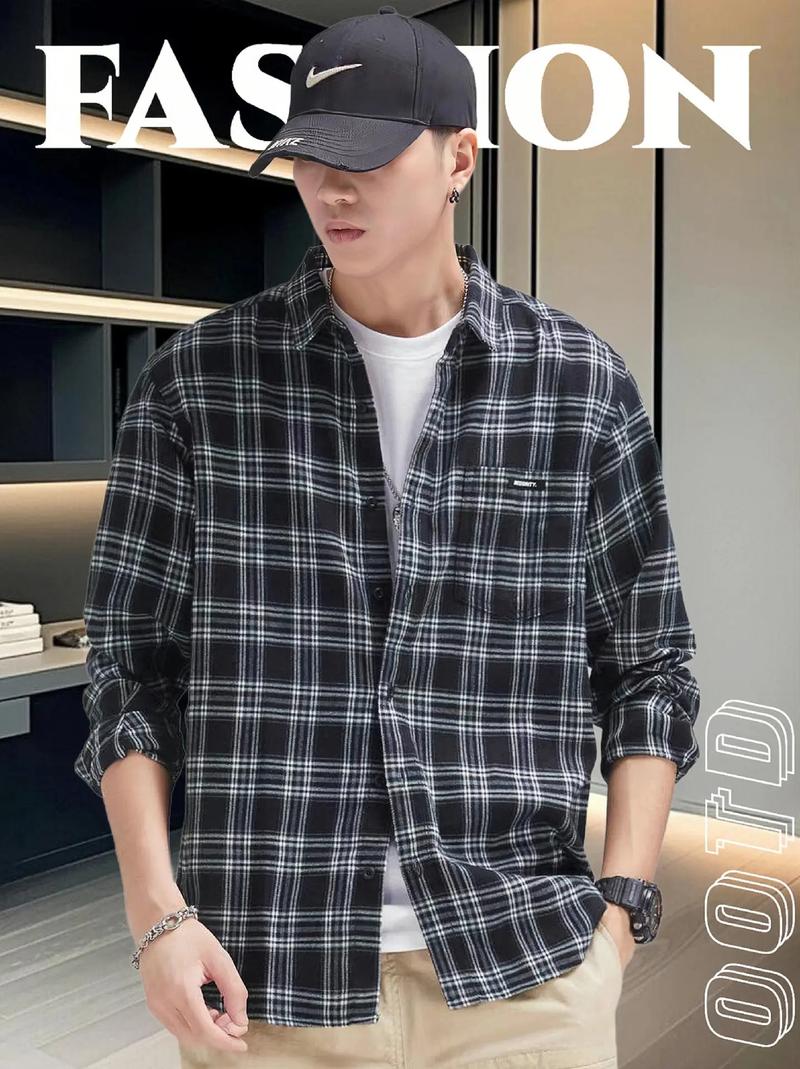 男士长款格子衬衫怎么搭配图片欣赏