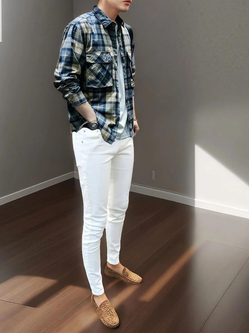 白色的小脚牛仔裤怎么搭配上衣好看