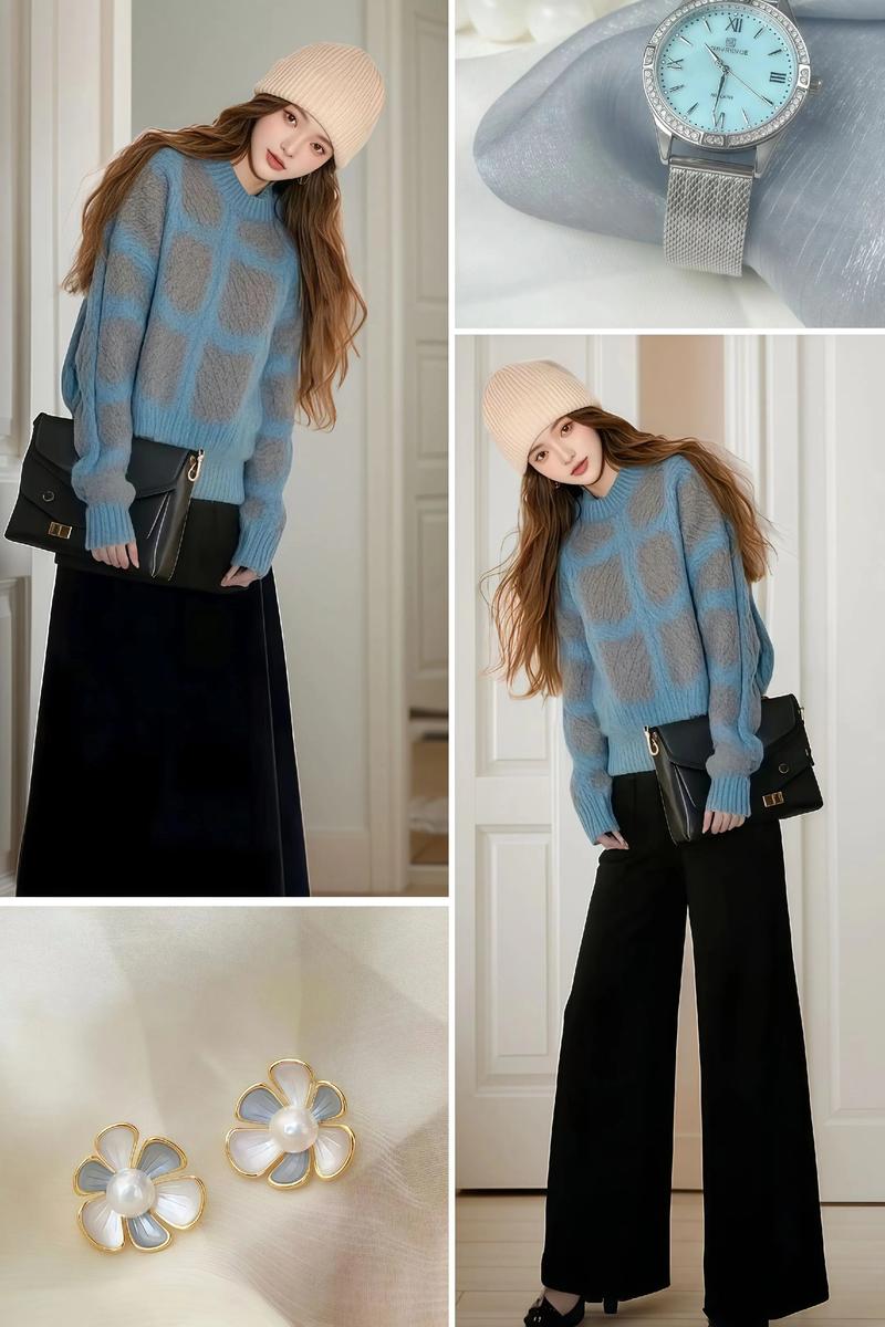 中款格子毛衣怎么搭配