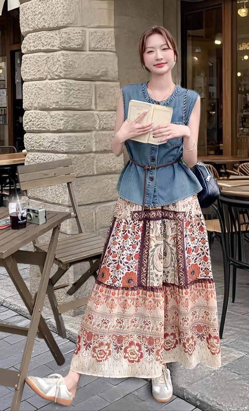 牛仔无袖长裙怎么搭配