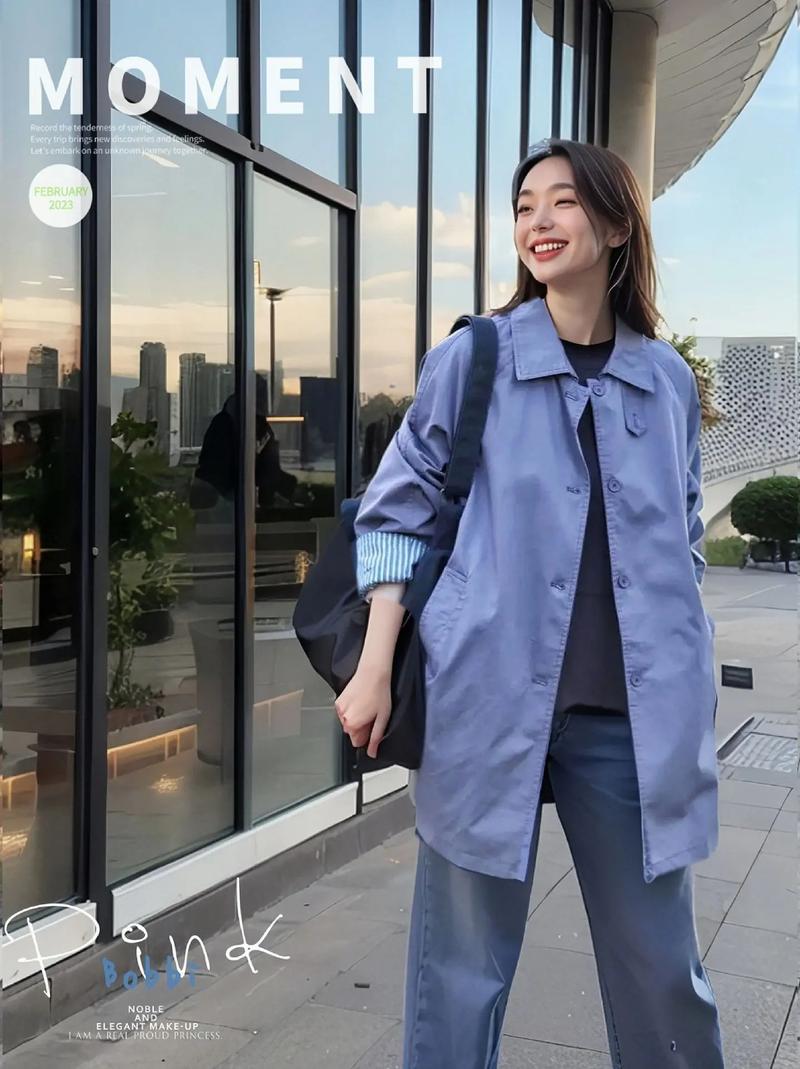 大领子蓝色风衣怎么搭配图片大全