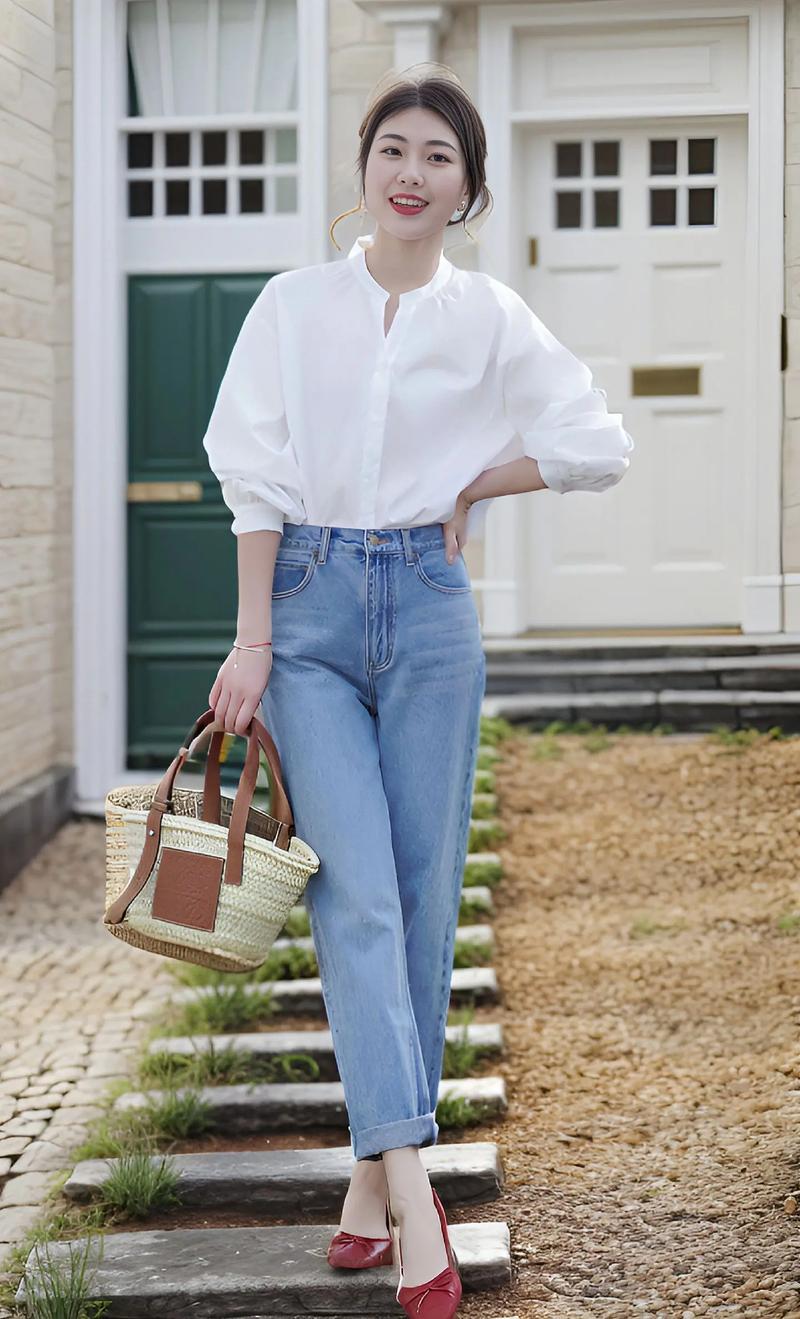 白色复古衬衣怎么搭配裤子好看