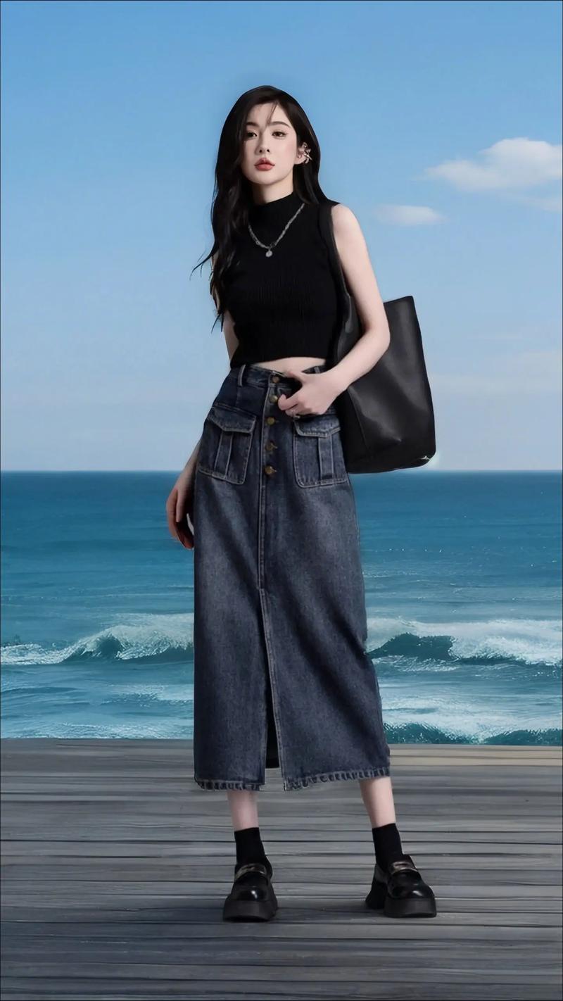 牛仔a字裙配什么上衣