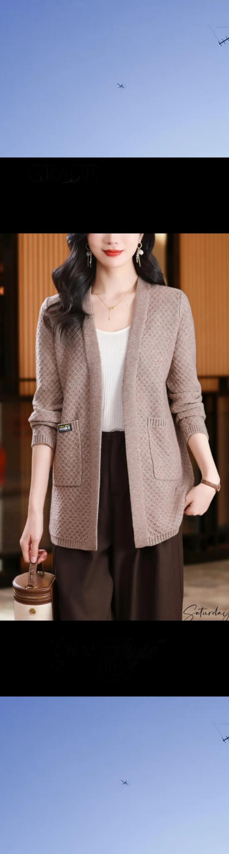 女士中款开衫毛衣怎么搭配什么裤子好看