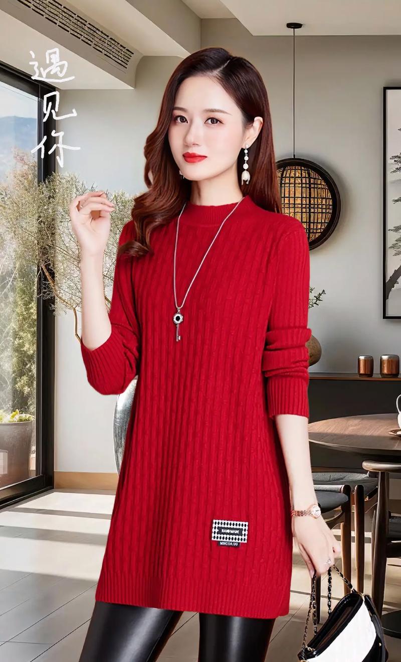 女士针织中长款套头毛衣怎么搭配