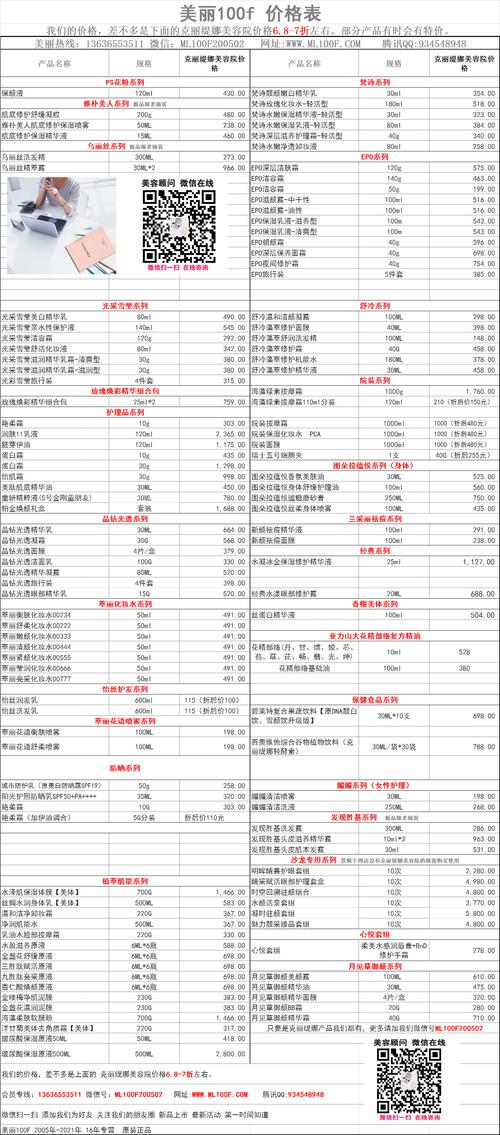 克丽缇娜产品最新价目