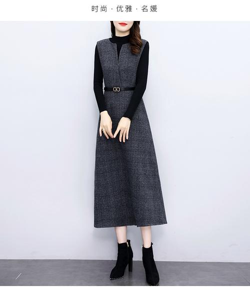 灰色无袖呢子连衣裙怎么搭配图片