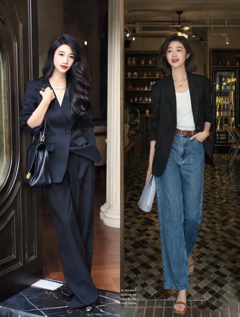 长款黑西装怎么搭配什么裤子好看图片