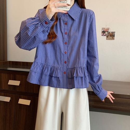 蓝色格子衬衫怎么搭配女