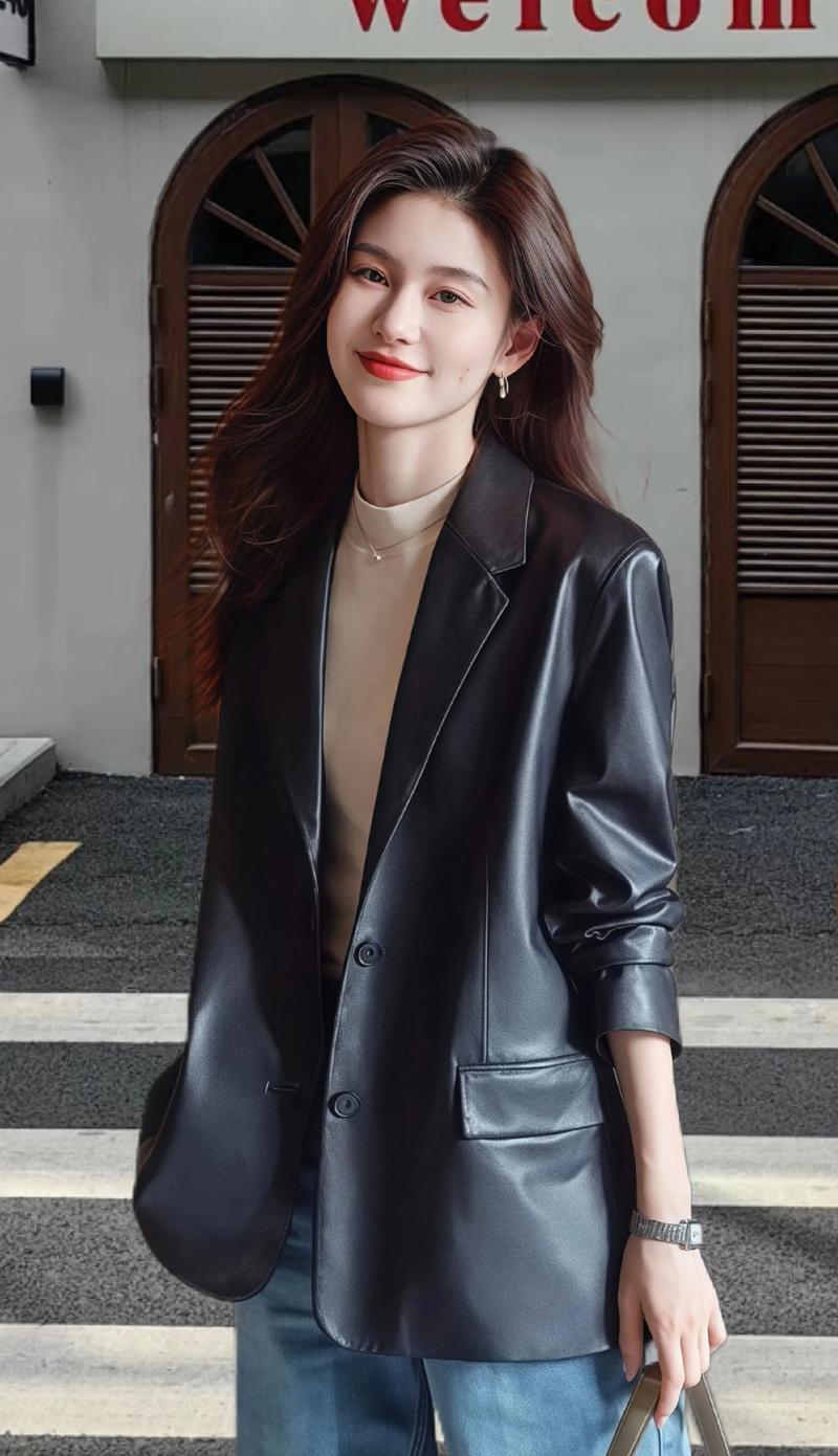 女生穿黑色皮衣裤子怎么搭配