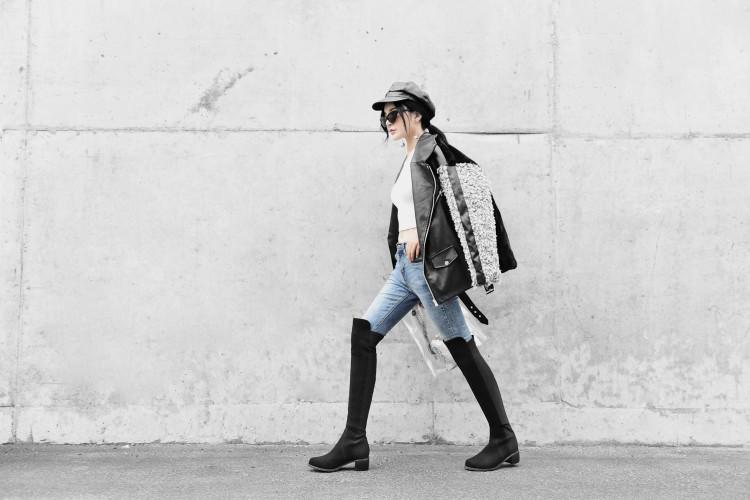 平底灰色长靴怎么搭配