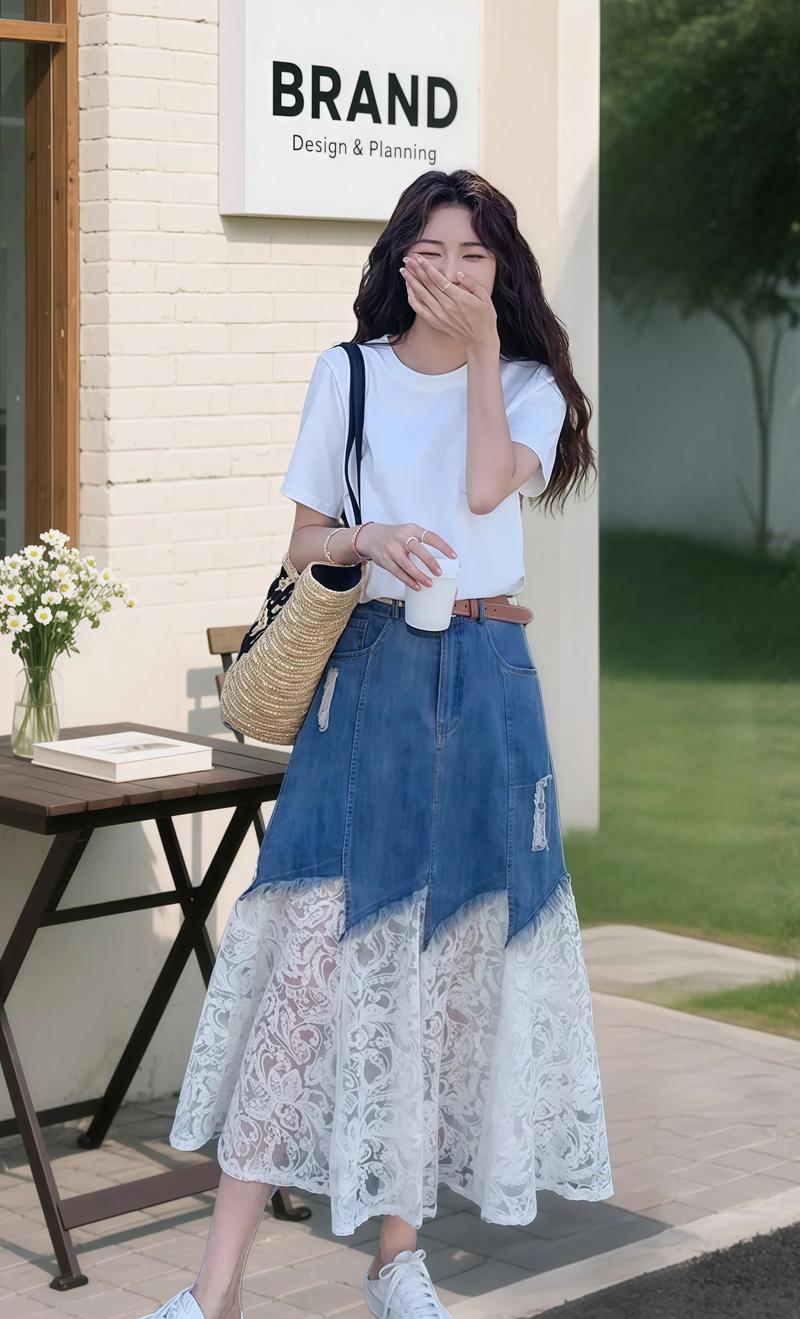 白色牛仔半裙怎么搭配图片欣赏