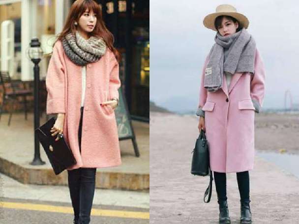 粉色大衣配什么围巾