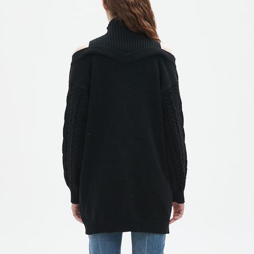 黑色中长款套头毛衣怎么搭配图片大全