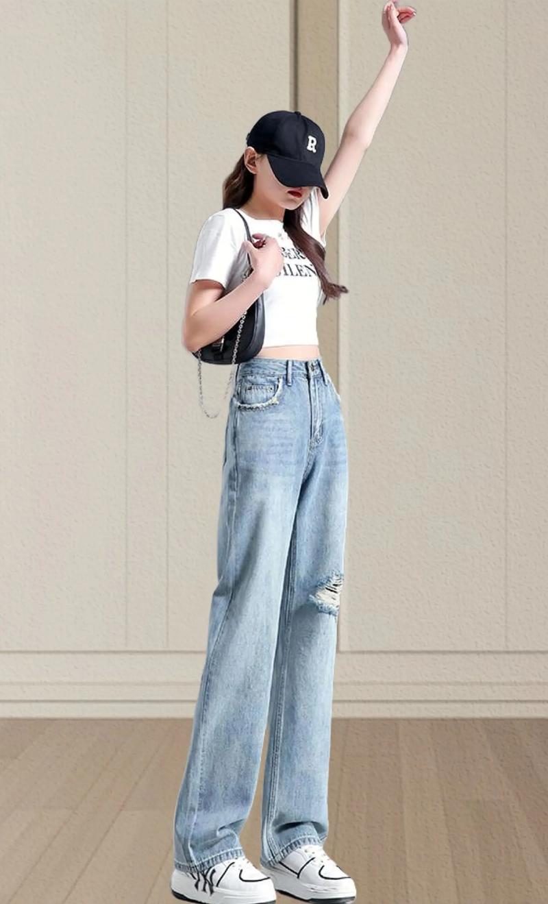 牛仔破洞阔腿裤怎么搭配