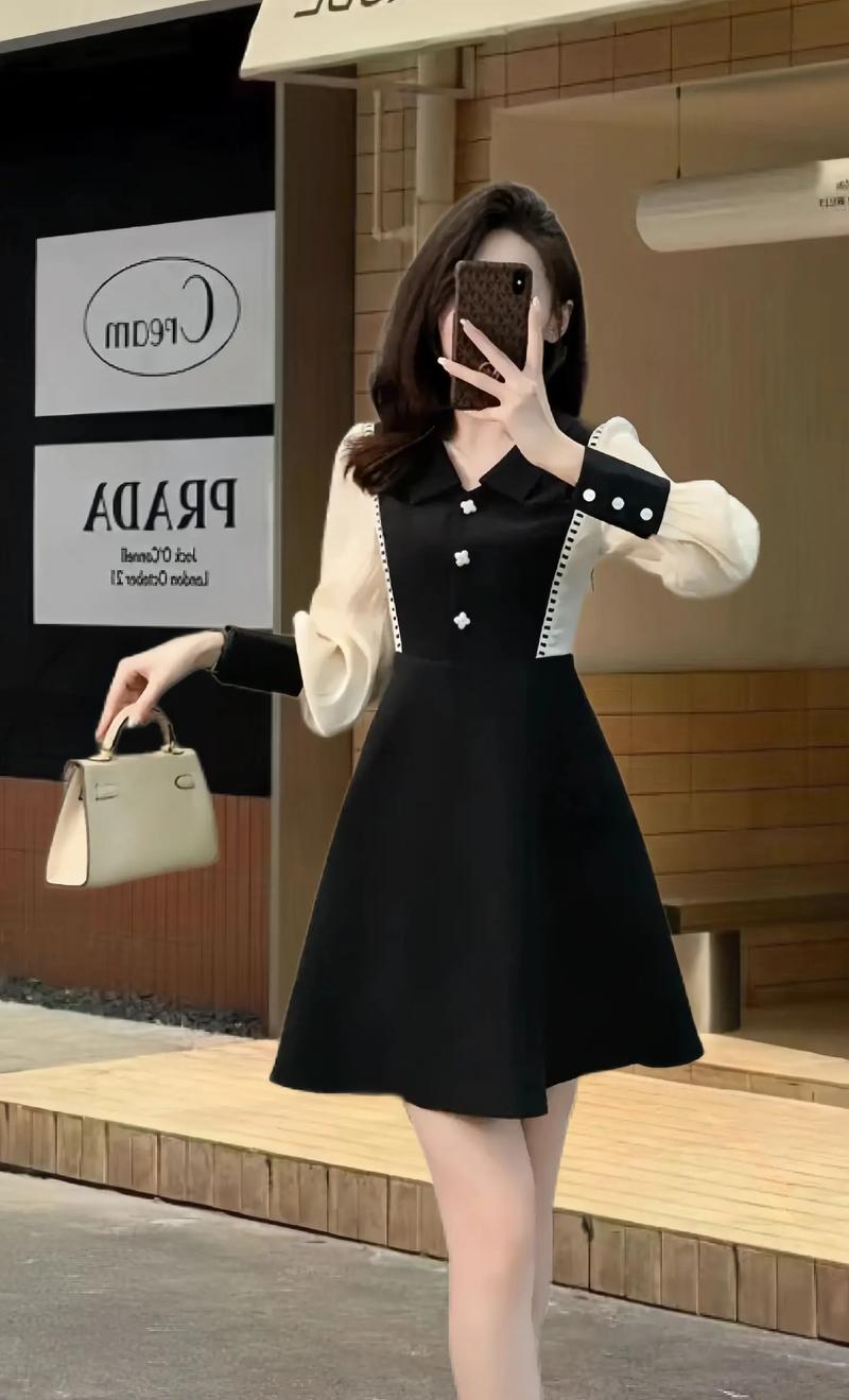 秋天黑色连衣裙怎么搭配上衣图片欣赏