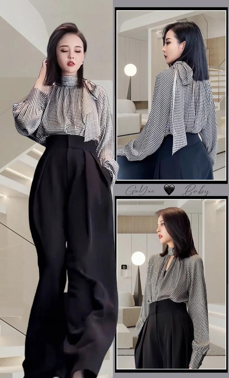 女黑白格子衬衫怎么搭配什么裤子好看图片