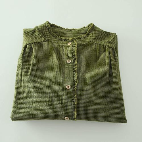 立领绿色格子衬衫怎么搭配