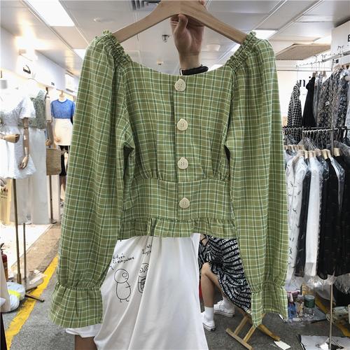 立领绿色格子衬衫怎么搭配